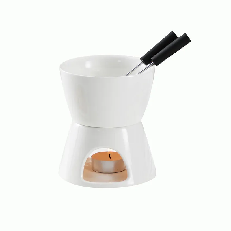 Ensemble à fondue au chocolat en porcelaine blanche outils à fromage avec 2 fourchettes fondoir à beurre en céramique pour centres de table de cuisine à domicile