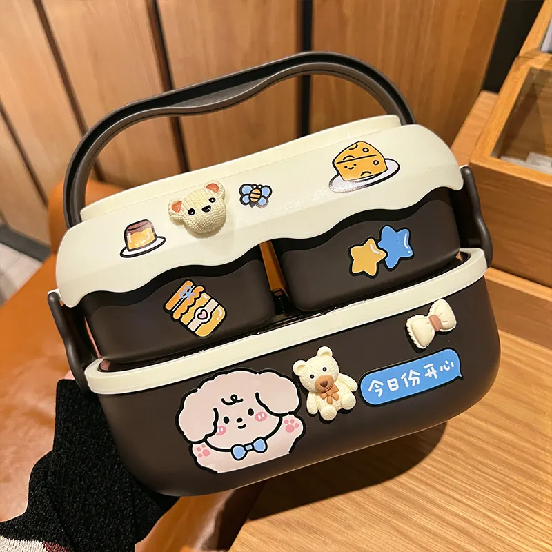 Bento Lunchbox Mit 3 Fächern – Süßes Kawaii Design, Inkl. Besteck, Spülmaschinenfest