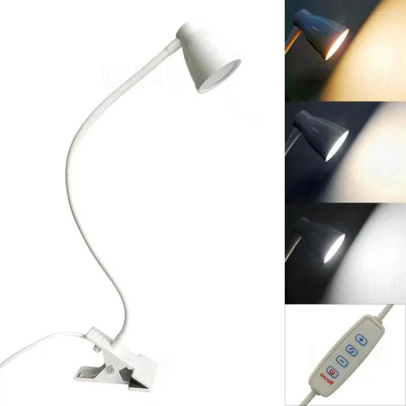 Lámparas de mesa, lámpara de escritorio LED, Clip ajustable de temperatura de 3 colores, luz de lectura de trabajo para dormitorios, garajes, luces nocturnas USB para ordenador portátil