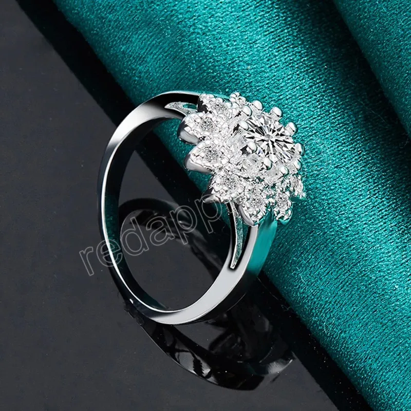 925 Sterling Silver Big Flower Aaa Zircon Ring donne Fashion Wedding Engagement Party Charm Gioielli