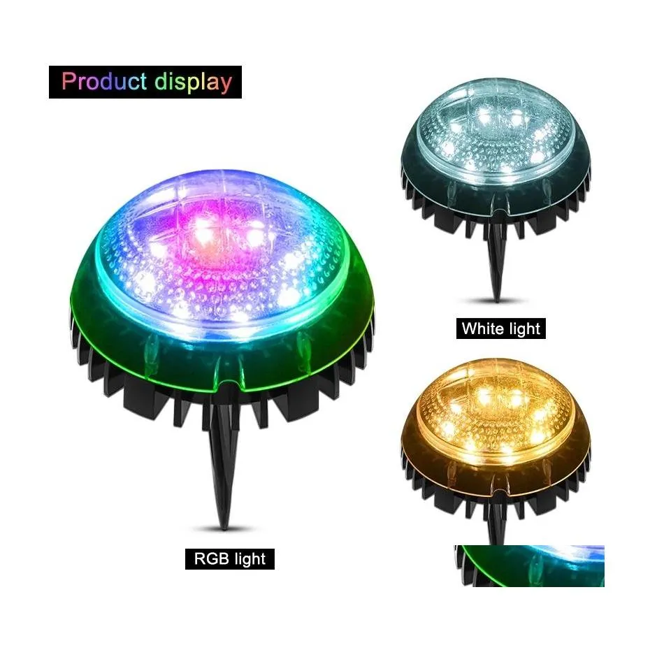 Solar Garden Lights Ground Lawn Outdoor Rgb 7 Colors Changeable Waterproof Decorative Lamp Lighting 8 Led For Ya Dhu1E