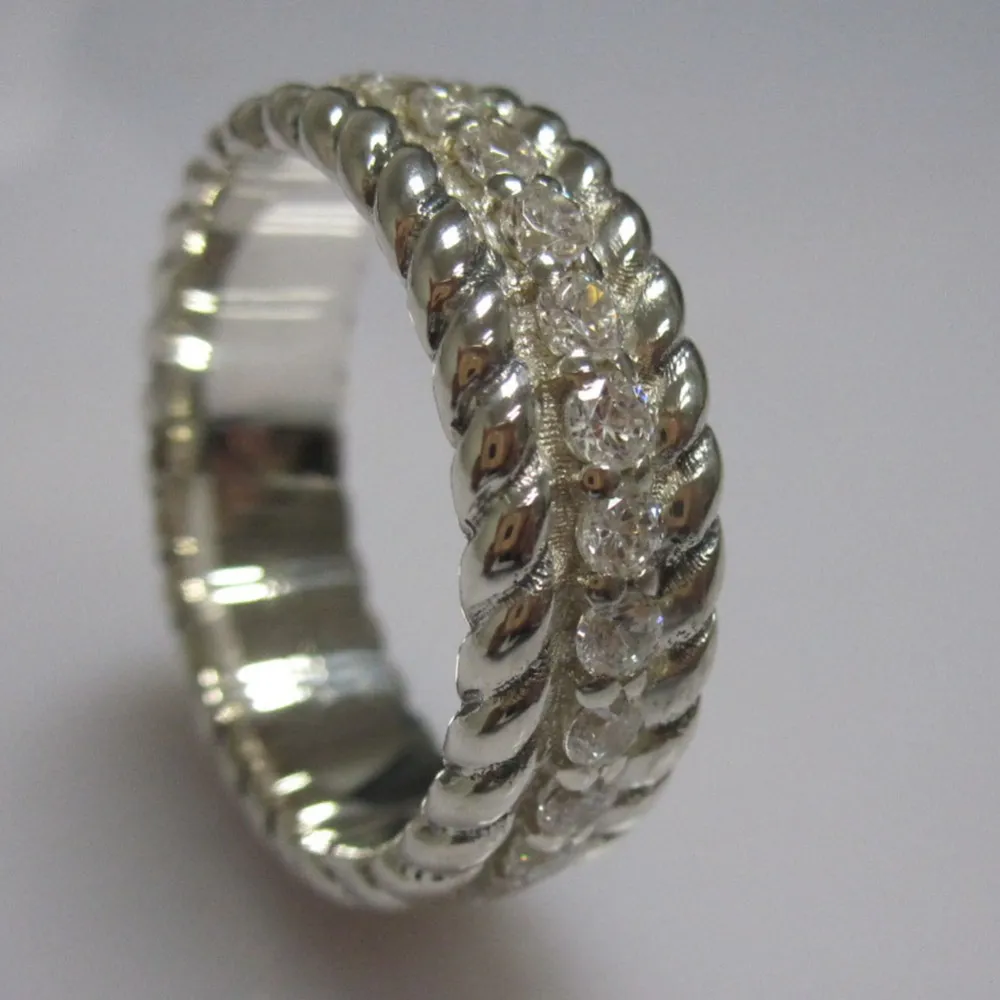 925 Sterling Silver Pave Pave White Diamonds Band Rings For Women Design Jóias de Jóias Men do Dia dos Pais Presentes de Ação de Graças Presentes de Ação de Graças