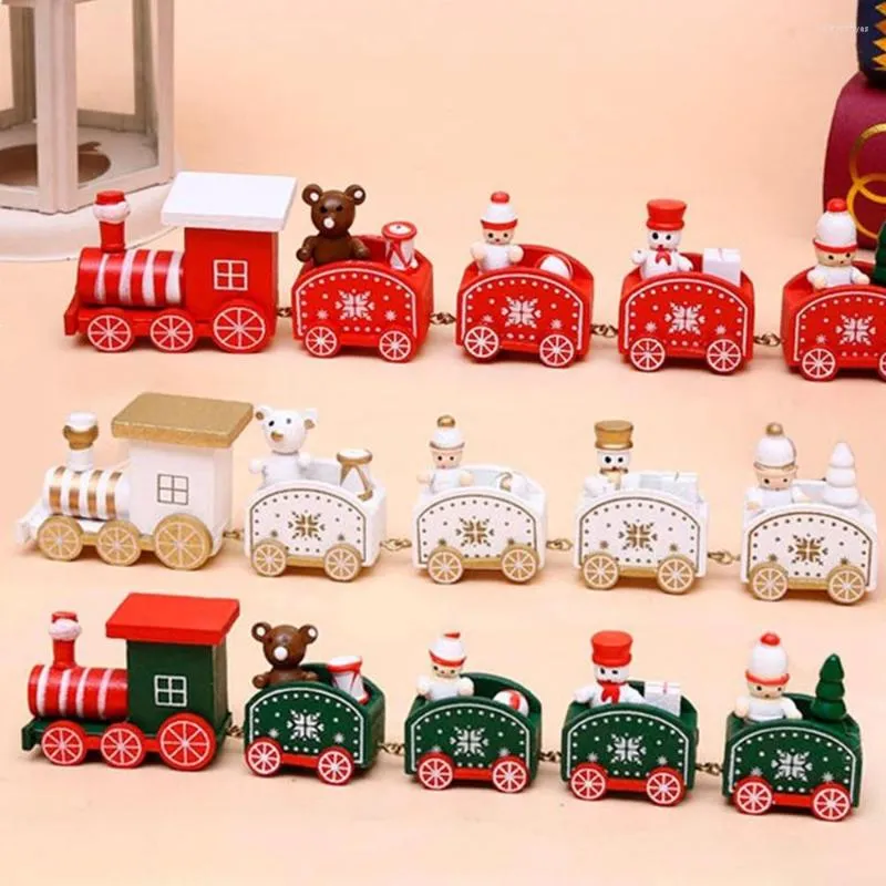 Décorations De Noël Ornements Cadeaux Noeuds Joyeux Avec Des Jouets Peints En Bois Navidad Pour Xmas Train Année Noel Happy Home Enfants Père Noël