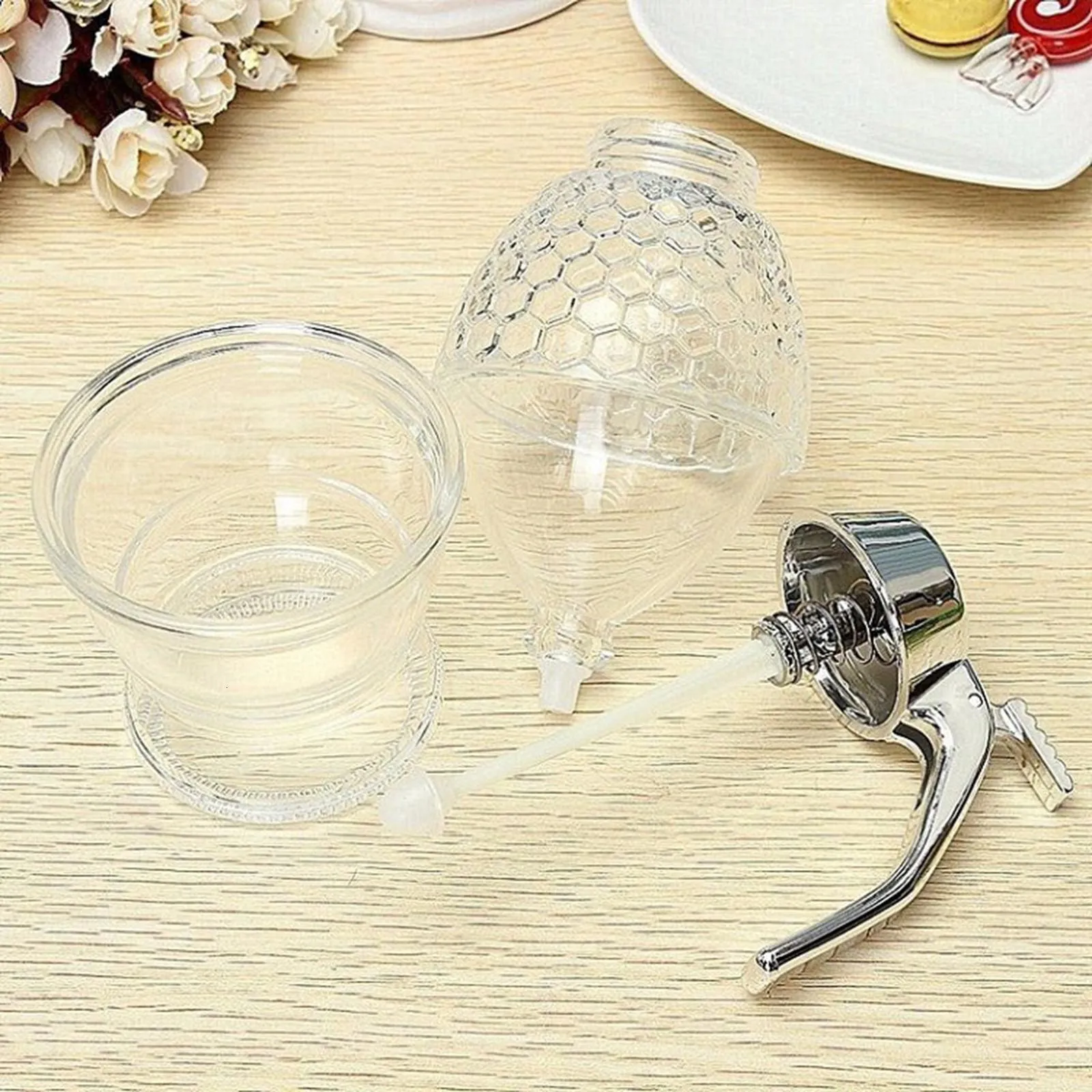 Honey Drip Dispenser Sugar Storage Pot Container Quick Fill Clear Honey Jar