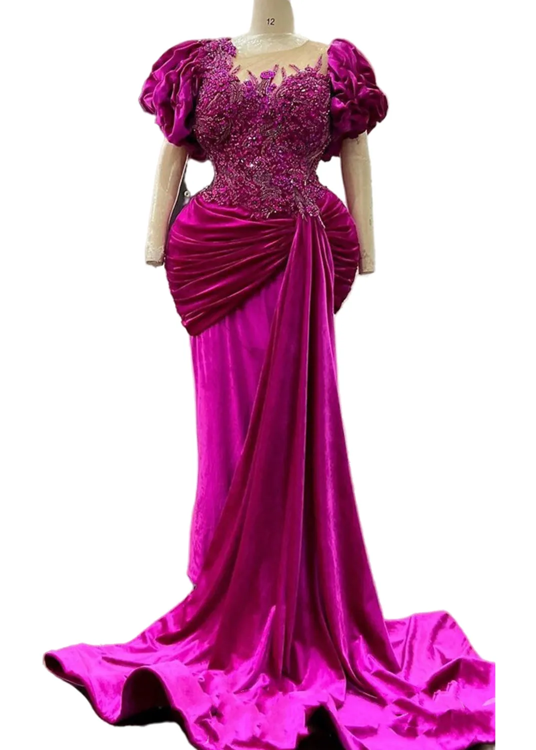 Arabic Aso Ebi Plum Mermaid Prom Dresses Lace Beaded Crystals Evening Formal Party Second Reception Birthday Engagement Gowns Dress Zj703 407