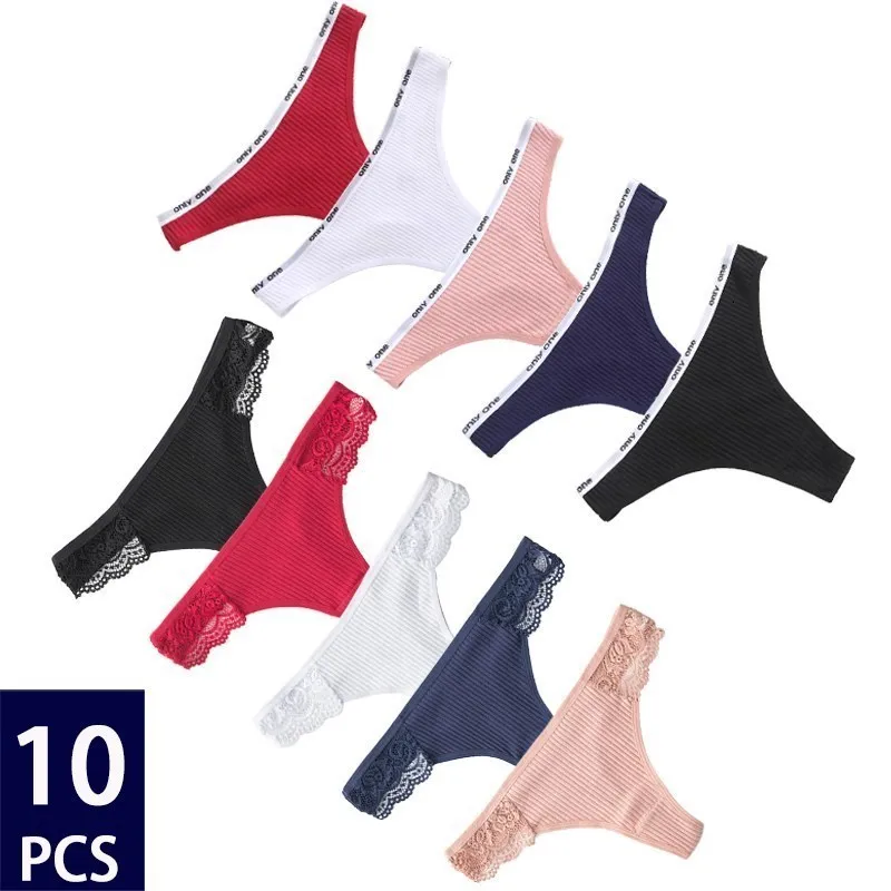 Kadınlar Külot 10 PCS Kadın Gstring Panties Pamuk iç çamaşırı Seksi Dantel Kılavuzları Kadın Damgarlar Tangatlar Tangalı Koyu Kayıtlar Pantys Lingerie 221202