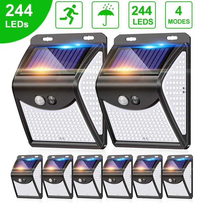 Garden Decorations 244 144 Led Solar Lamp Outdoor Light Motion Sensor Powerful Spotlight Energy Waterproof Sunlight For Exterior Decor 221202