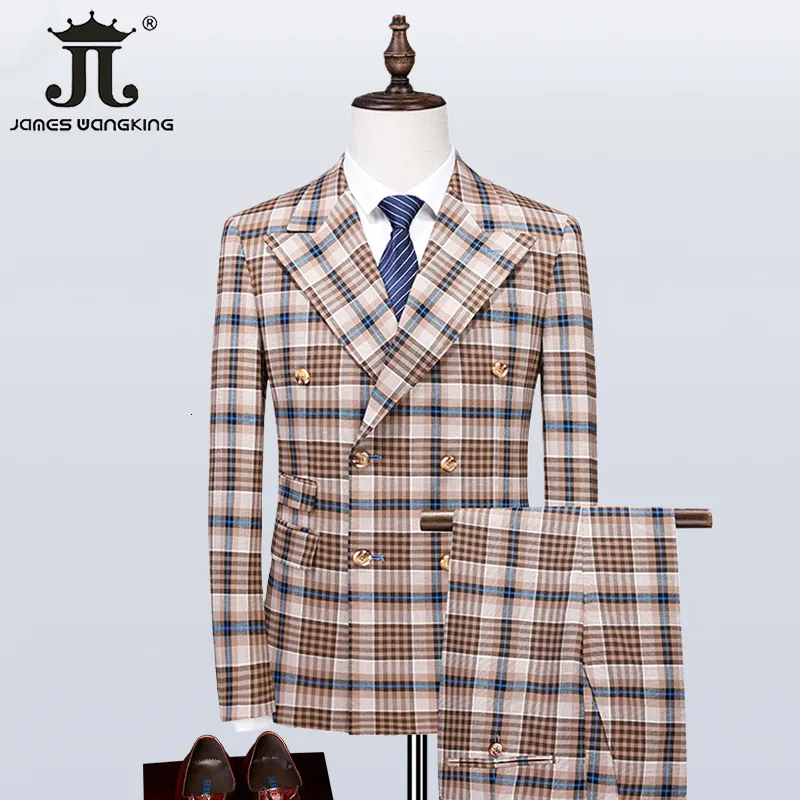 Ternos masculinos Blazers 22colors 5xl Blazer Vest Calnts Boutique British Style Mens Suno Plaid Groom Vestido de noiva Casual Casual 3pces Conjunto 221201