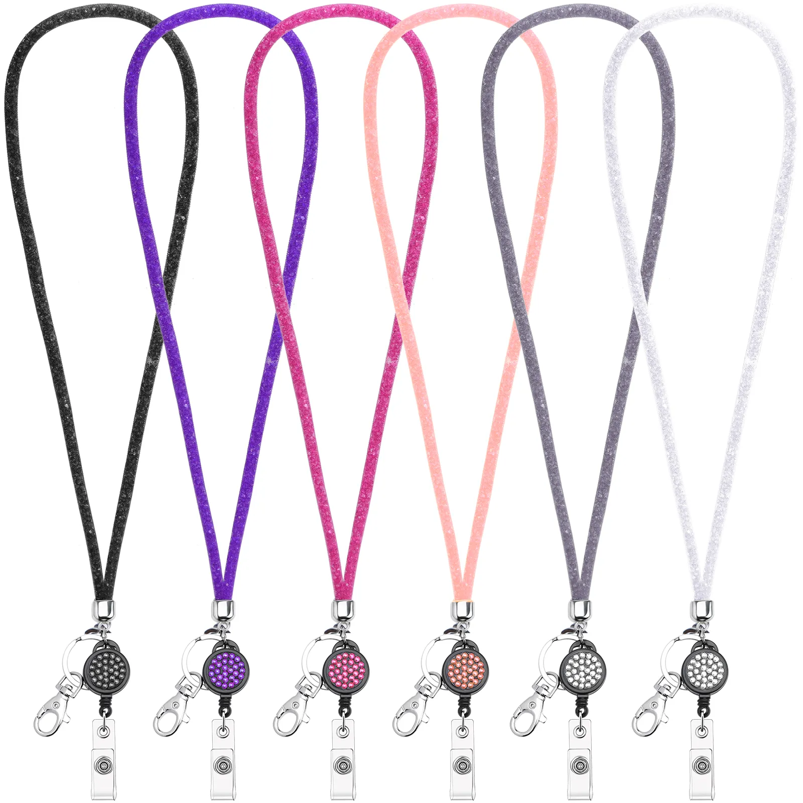 Nieuwe sleutelhouder Lanyard riemen Rhinestone Bling Badge ID Kaart Reel Neck Riem Clip Mobiele telefoon Hangende touw Kantoorsparen