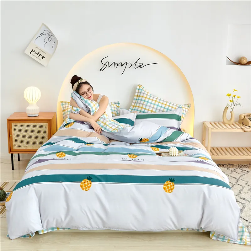 Beddengoed sets kuup cartoon set dubbele vellen zacht 3 4pcs bed sheet dekbedovertrekje koningin king size dekter s voor huis kind 221206