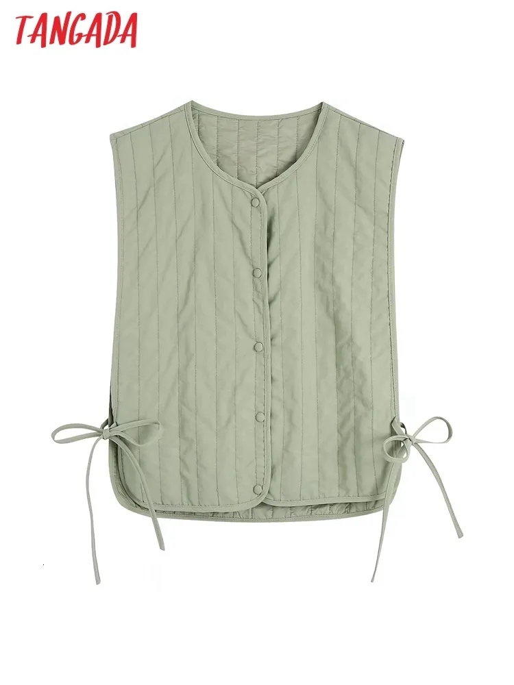 Gilets pour femmes Tangada Femmes Vert Crop Gilet Parkas Boutons Femme Vêtements d'extérieur sans manches CE71 221201