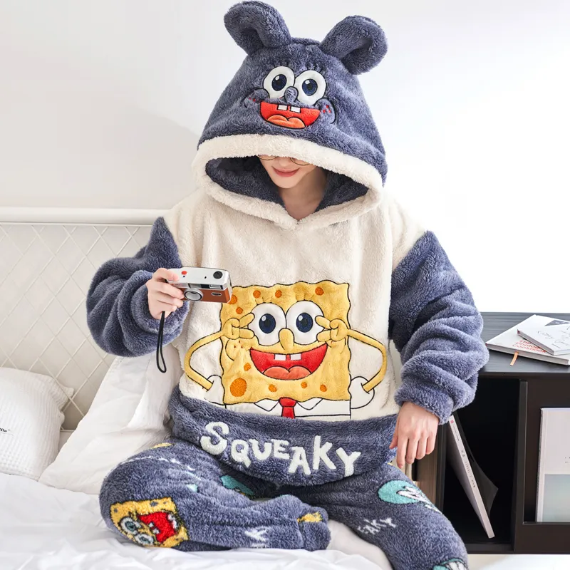 Heren Slaapkleding Winter Dikke Pluche Pyjamas Voor Mannen Schattige Fleece Pyjama Sets Mannelijk Koraal Fluweel Warm Flanel Kleren Huis Pak 221202 Van 109 35 DHgate