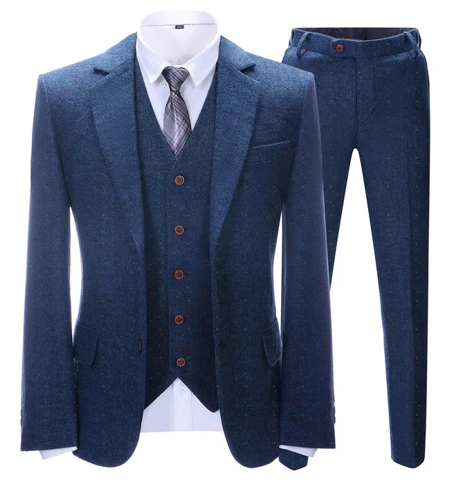 Herenpakken Blazers Solutedress Suit Formele Herringband 3 -delige blauwe Set Business Meeting Office aanpassing Blazer Vest Pants 221202