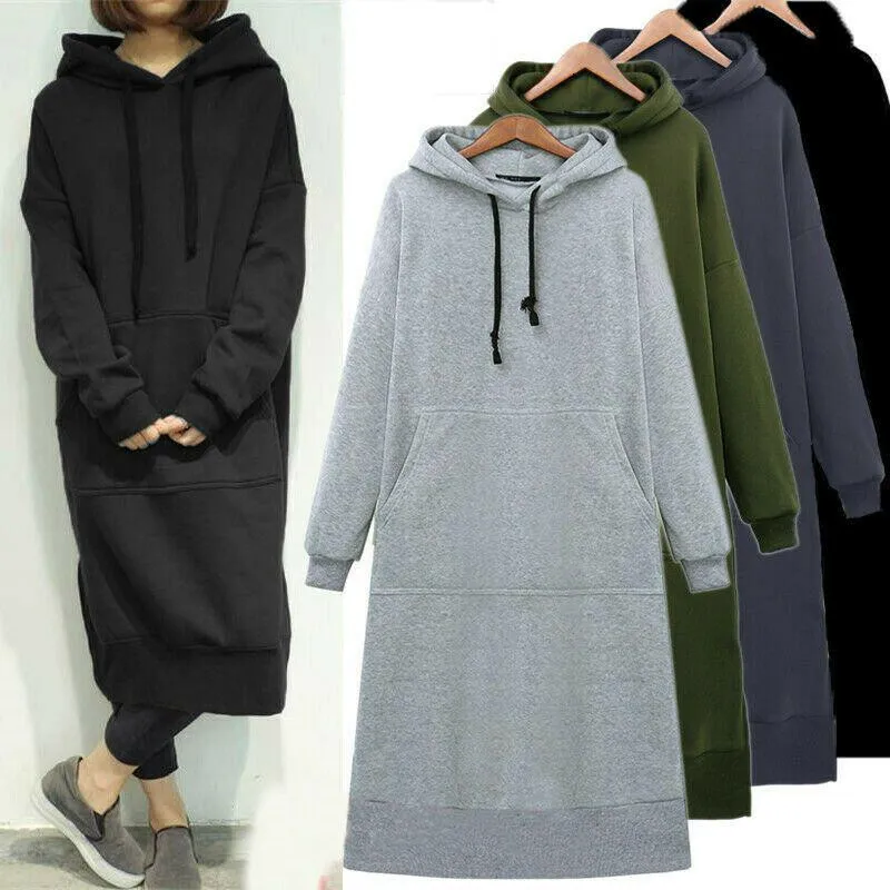 Women's Jacket Casual Long Hoodies Autumn Winter Solid Color Drawsting Loose Hooded Sweatshirts Female Oversized Pockets Pullovers Top 221201