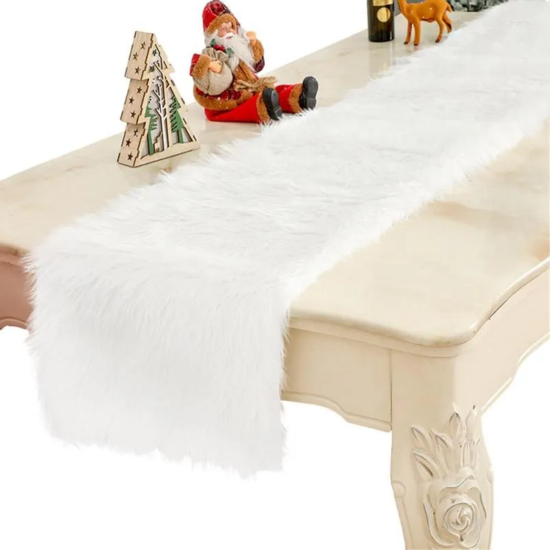 Stołowe szmatki świąteczne biegacze białe sztuczne futra dekoracje śnieg na domowe wystrój domu na zewnątrz