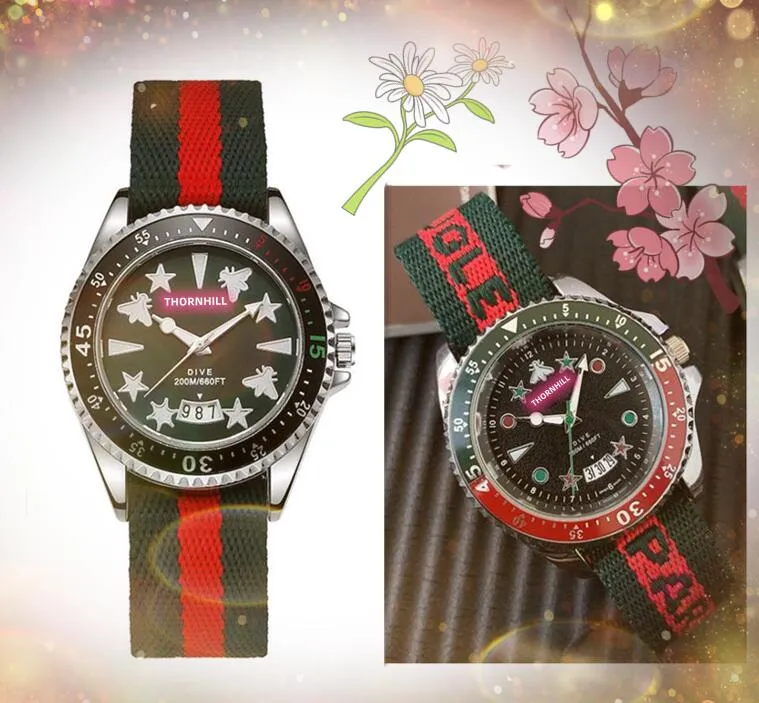 Coppie Donna Uomo Retro Bee Star Orologi Diamanti Anello tempo orologio auto data Lusso batteria al quarzo business svizzera rosso blu nylon cinturino in pelle orologio da polso