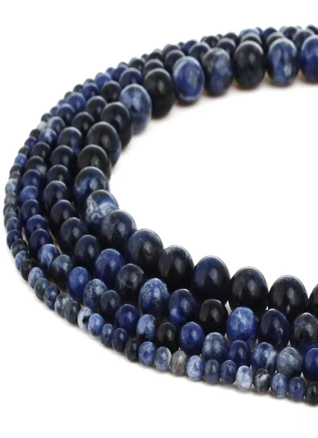 Natural Stone Dark Blue Sodalite Pärlor Runda ädelsten Löst pärlor för DIY -armbandsmycken som gör 1 Strand 15 tum 410 mm5290472