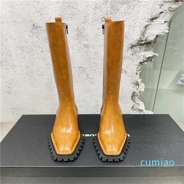 Alexander 2022 Womens Calf Leather Boots Black Friday With Custom Rubber Outsole And Super Gloss