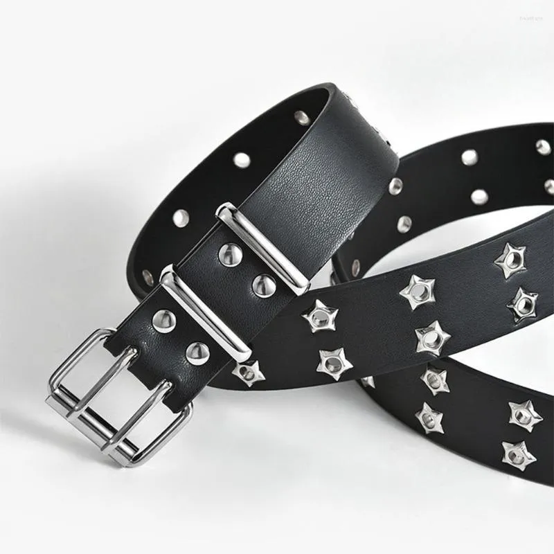 Belts Designer Harajuku Waist Strap Black White Wide Belt Canvas Web Double Grommet Eyelet Star Buttonhole For Women