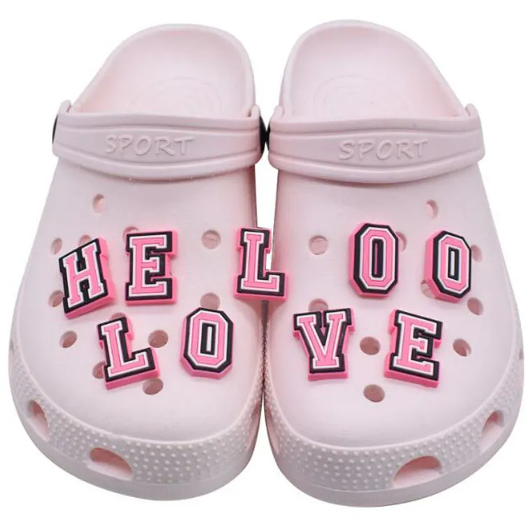 DIY Custom English Letter Croc обувь чары ПВХ розовая мягкая резиновая пряжка