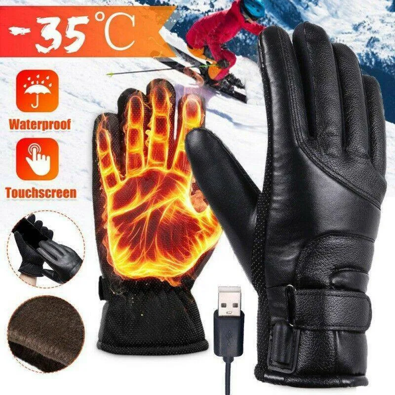 Ski Gloves Men Heated Rechargeable USB Hand Warmer Electric Heating Winter Cycling Thermal Touch Screen Bike Windproof 221203