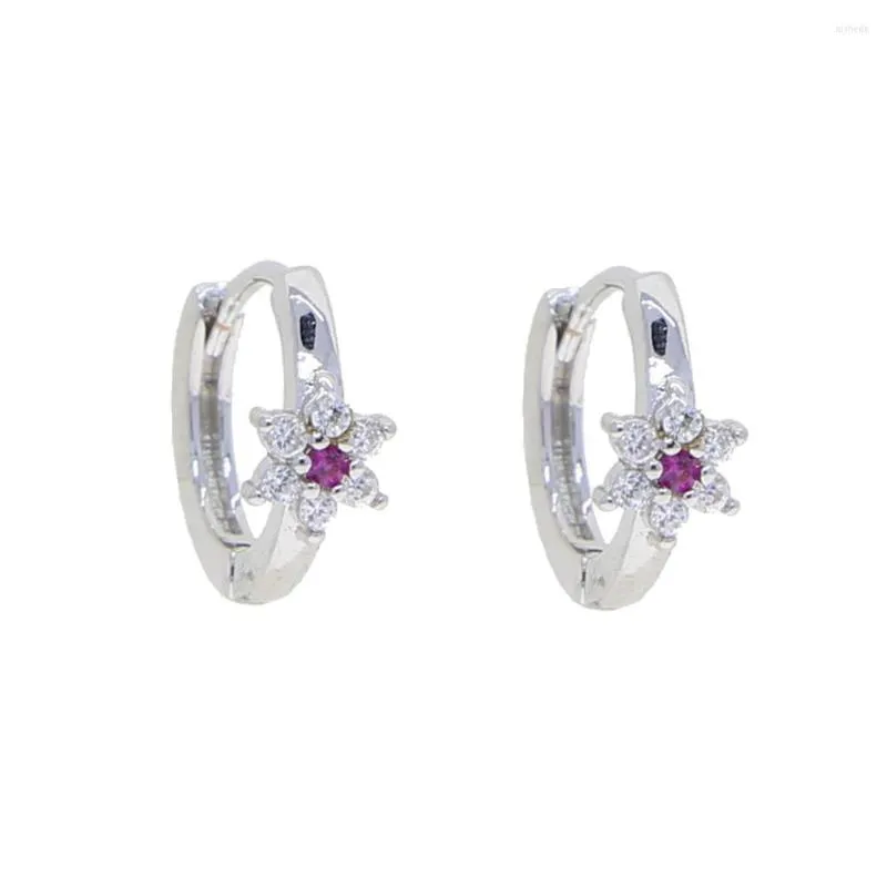 Boucles d'oreilles créoles 2022 cadeau de Saint Valentin rouge blanc zircon cubique pavé couleur or fleur bijoux Bling 5A Cz boucle d'oreille délicate pour les femmes