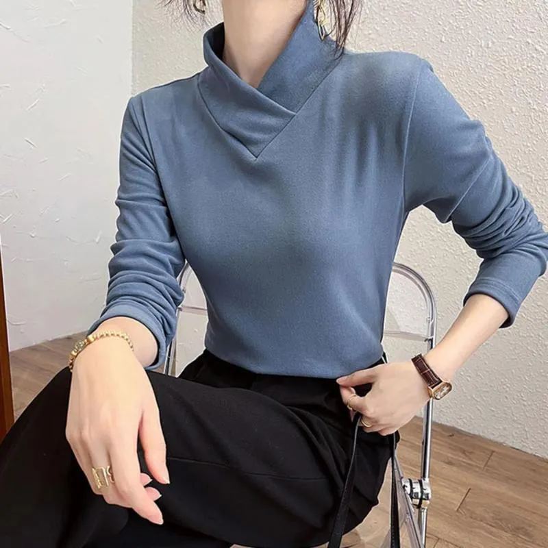 Women's Blouses Women Blouse Solid Color Half Turtleneck Long Sleeve Pullover Autumn Slim Bottoming Shirt Streetwear Blusas Mujer De Moda