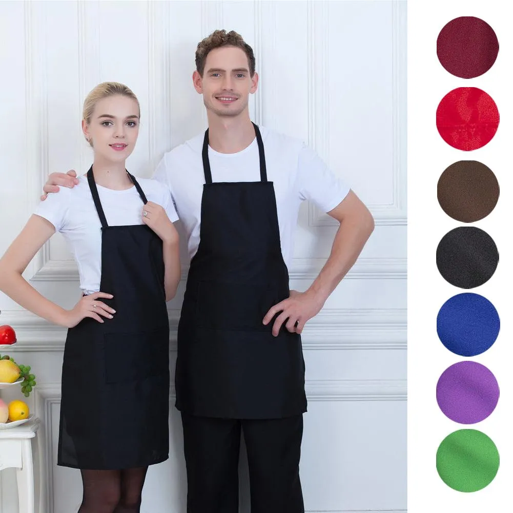 Delantal de cocina de cocción de color puro para mujer chef camarero  cafetería tienda bbq peluquero delantales (negro)