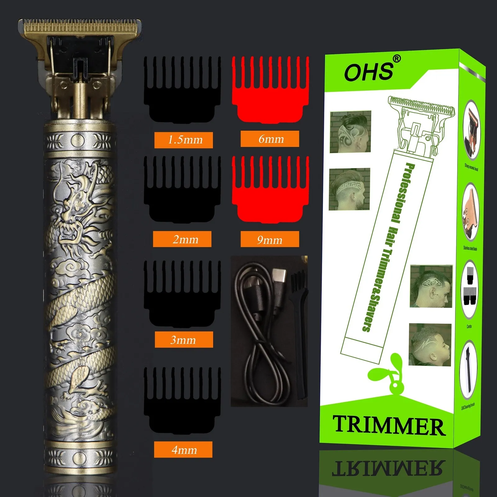 Hårtrimmer vintage T9 0mm Professional Clippers Electric Waterproof uppladdningsbara trimmare för män Clipper Hair Cutting Machine 221203