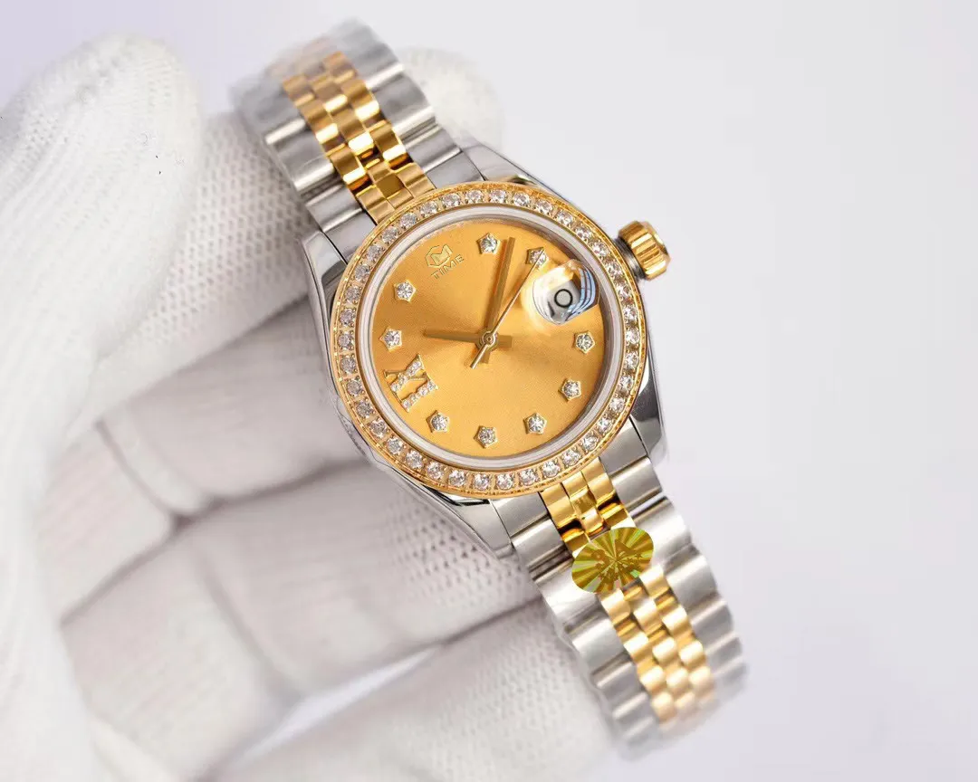 Reloj de mujer simple, máquina automática, 31 mm, acero inoxidable, banda dorada, reloj de diseñador de diamantes, resistente al agua