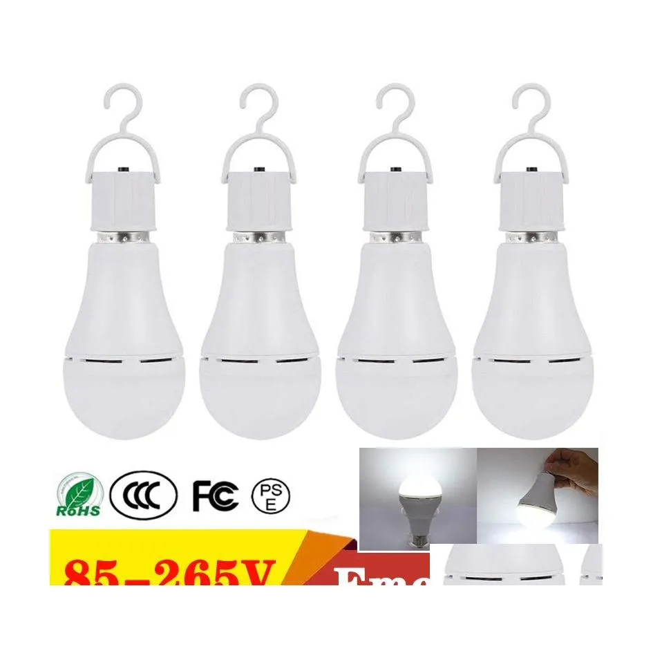 LED -lampen E27 Nood LED BBS AC85265V 9W 12W 15W 18W Intelligent oplaadbare licht BB met haak voor haakuitval CAM TENT DROP DE OTD05