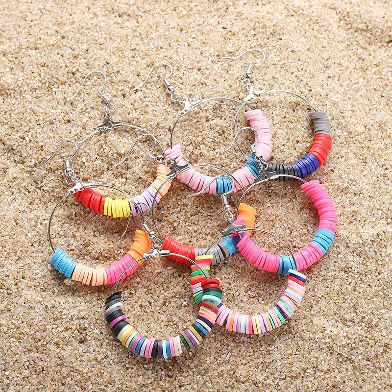 Boucles d'oreilles créoles à crochet mixte pour femmes, 5mm, bohème, plates et rondes en argile polymère, perles d'espacement, bijoux, accessoires cadeaux