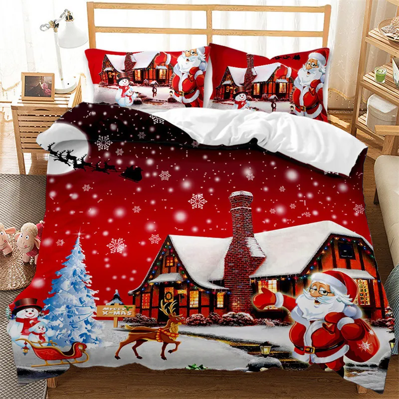 Ensembles de literie Rouge Joyeux Noël Housse de couette Père Noël Bonhomme de neige Full King Size 2 3pcs Couette pour la famille 221206