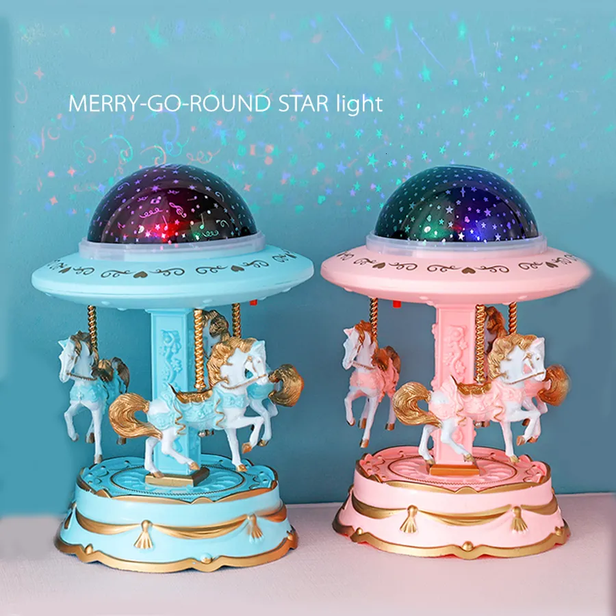 Objetos decorativos Figuras criativas Starry Sky Sky Projector Europeu Merry Go Round Music Box Octave Christmas Day Day Birthday Gift 221203