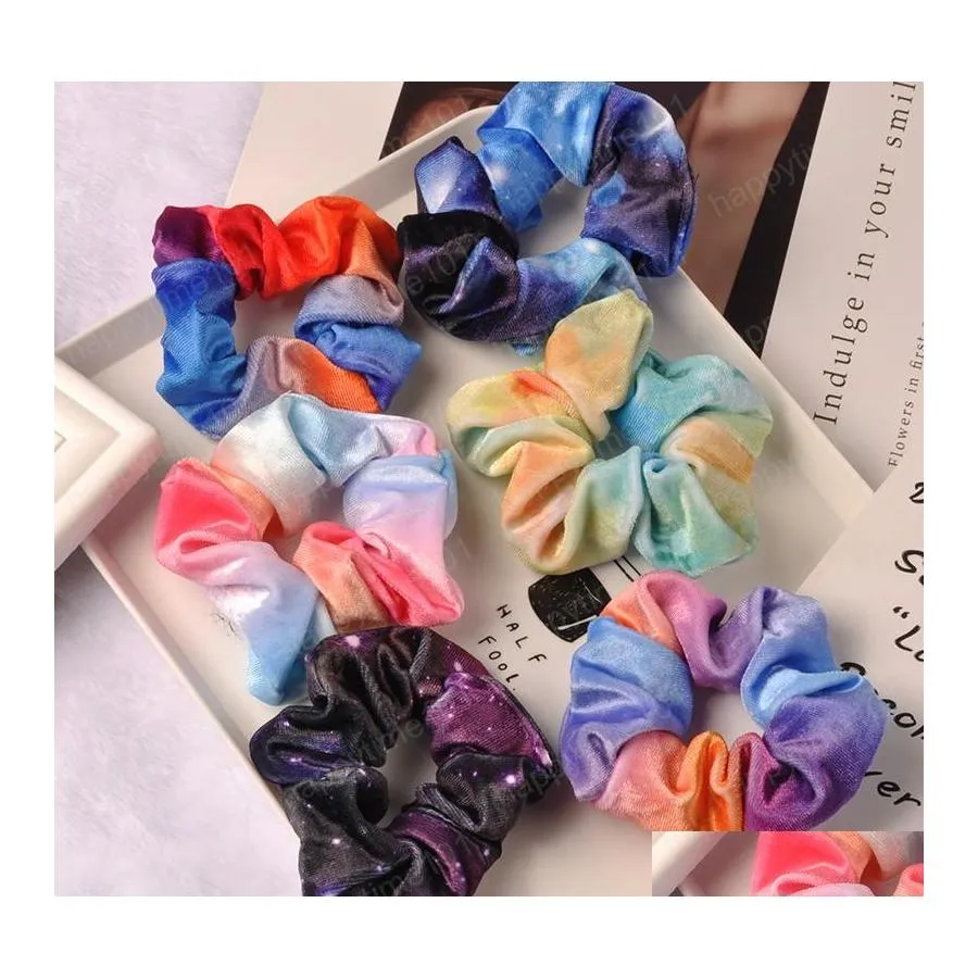 Hair Rubber Bands Fashion Veet Round Stary Sky Scrunchies Elastic Hair Bands Gum For Women Girls Rubber Band Ring Accessoreis Headwe Dhp7G