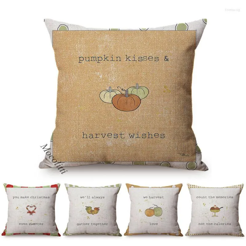 Pillow Cute Small Fresh Cartoon Harvest Greetings Letter Design Cover Cotton Linen Sofa Decorative Throw Almofadas