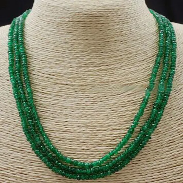 Schöne 3 Reihen facettiert 2x4mm grüner Emerald Rondelle Edelstein Perlen Halskette 17-19 ''