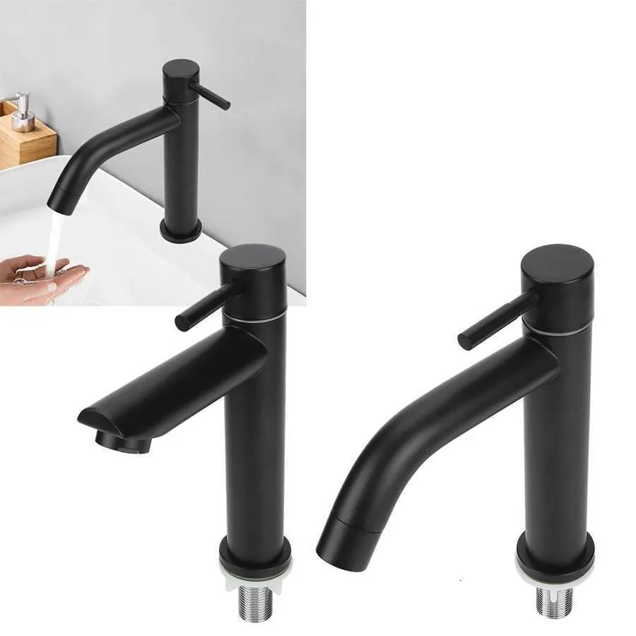 Bathroom Sink Faucets G12in Black Kitchen Faucet Stainless Steel Washbasin Single Cold Water Tap for Basin Taps 221203