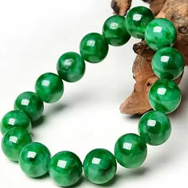 12mm Natural Green Jade Jadeite Round Gemstone Beads Armband 7.5 "