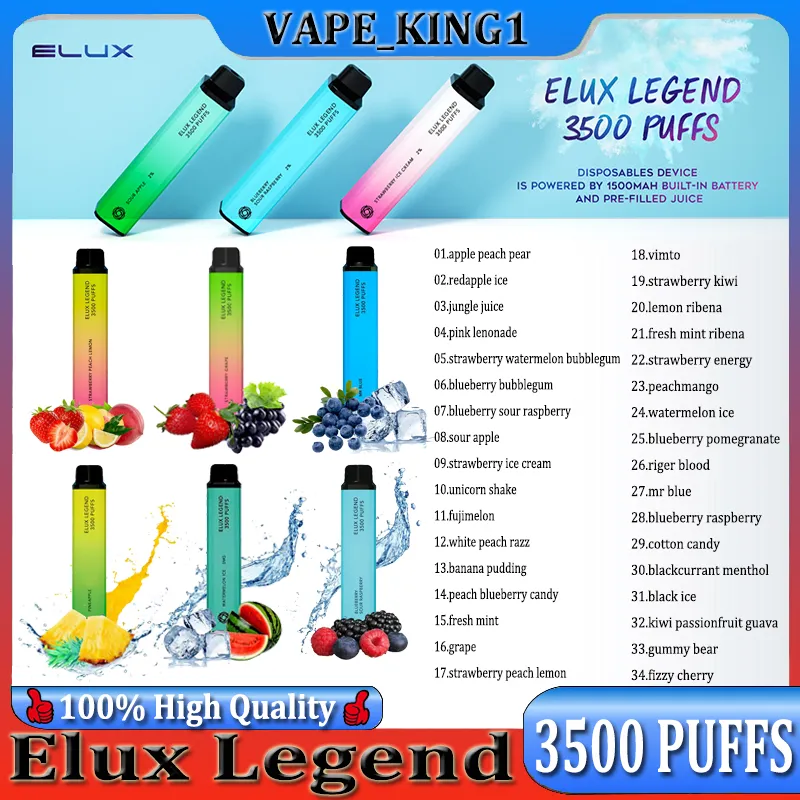 Elux Legend E Sigaretten Wegwerpvape Pen 3500 Puffs 2% 34 SMAVOREN 1500 MAH Batterijverdamperstick Dampset 10 ml Pre -gevulde cartridge Device Pro
