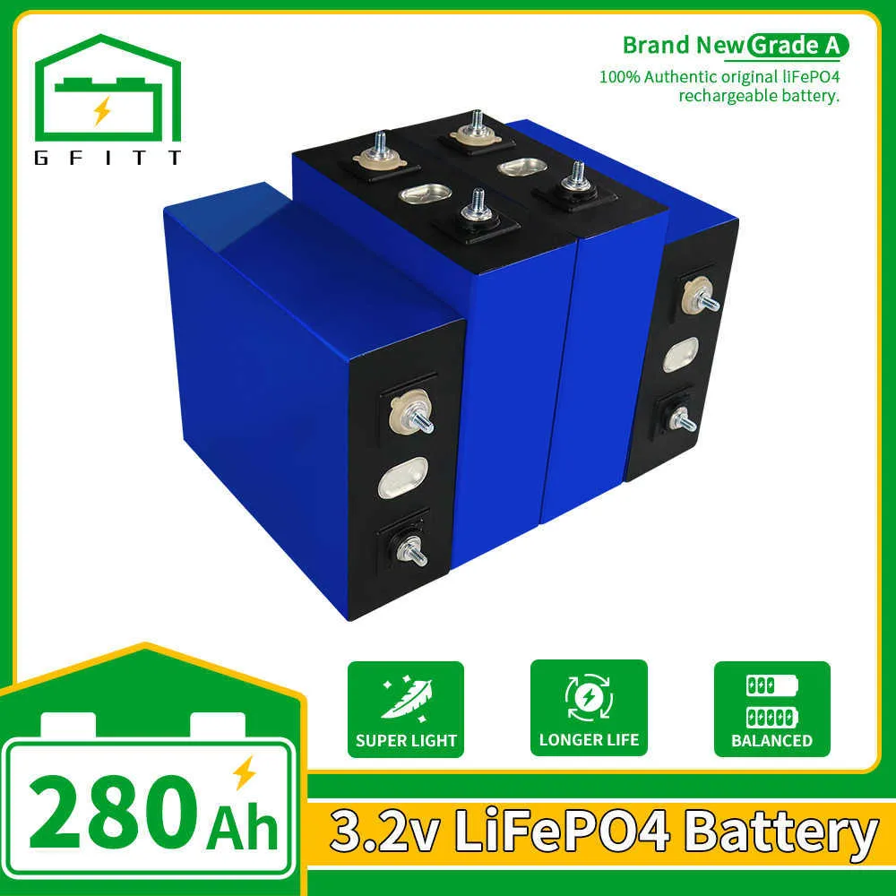 3.2V LIFEPO4 280AH Bateria 16pcs 12V 24V Batteri recarregável Pacote para turismo elétrico Células solares de golfe de carro