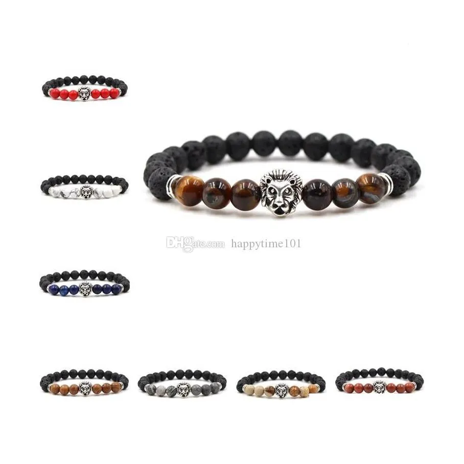 Charm Bracelets Fashion Natural Black Lava Tiger Eye Turquoise Stone Bracelet Aromatherapy Essential Oil Diffuser For Women Men Drop Dhamo