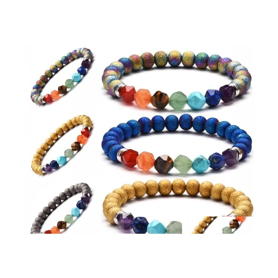 Perlé 8Mm Étincelant Pierre Naturelle Sectionnelle Énergie Cristal Bracelets Irregar Perles Yoga 7 Chakra Bijoux Cadeau De Noël Drop Deliver Dhqow