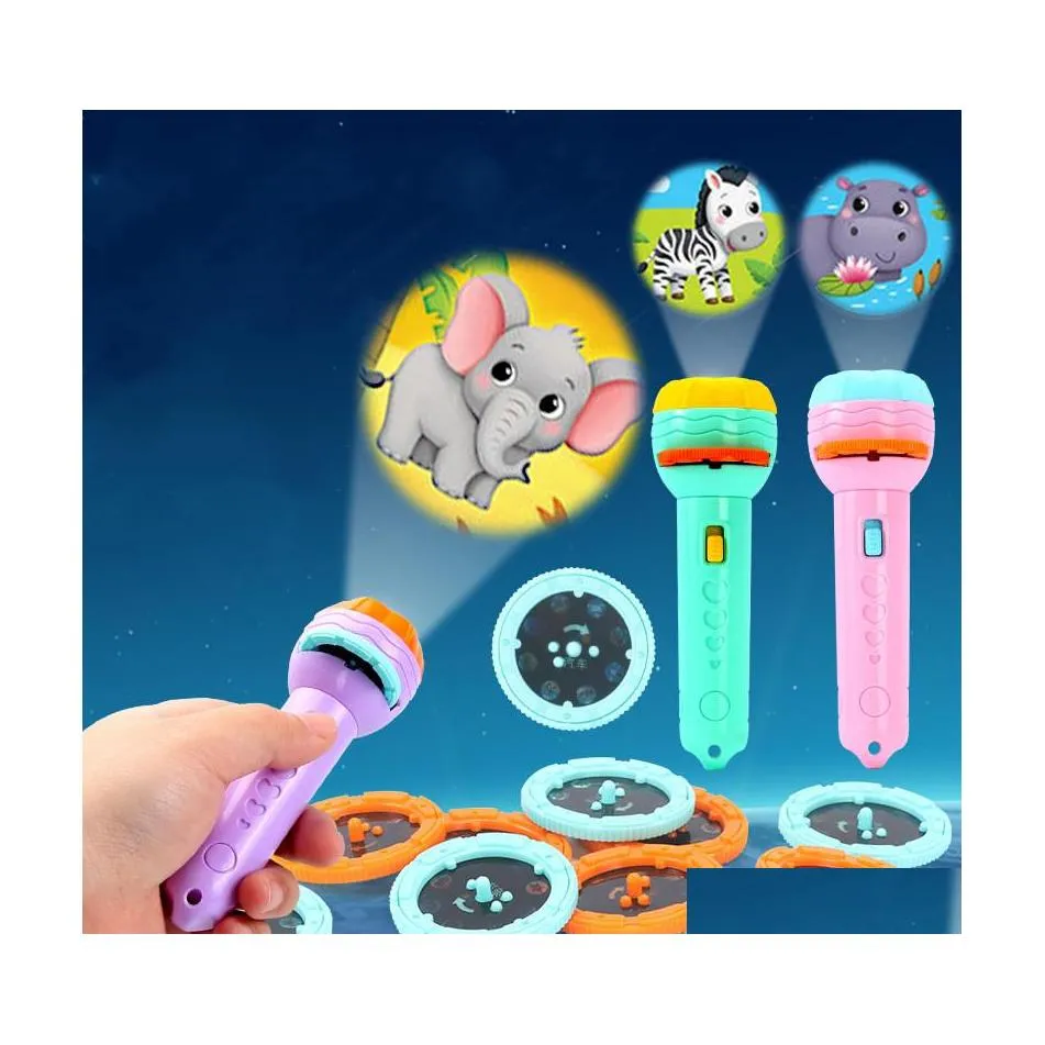 Novelbelysning LED Novelbelysning Baby Slee Story Book Flashlight Projector Torch Lamp Toy Early Education for Kid Holiday Birth Otttr