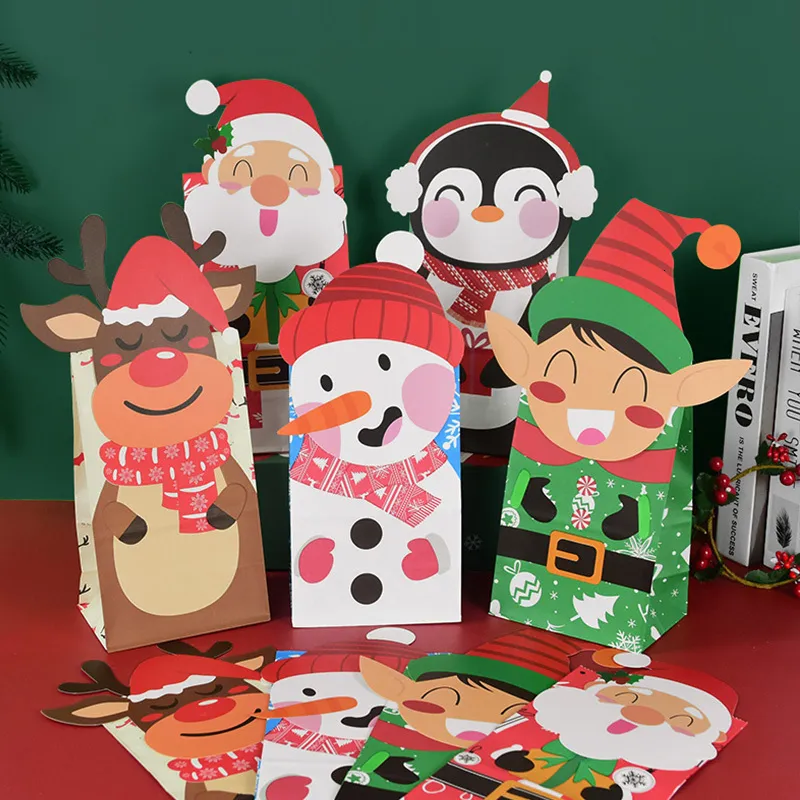 Embrulho de presente 24pcs Kraft Paper Bags Santa Claus Food Cookie Candy Packaging Saco de embalagens de Natal de Natal Ano Infantil Favors 221203