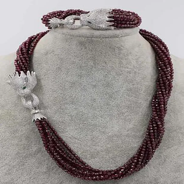 10ROWS GARNET RUND Facetterat halsband och armband 20 tum 8x4mm