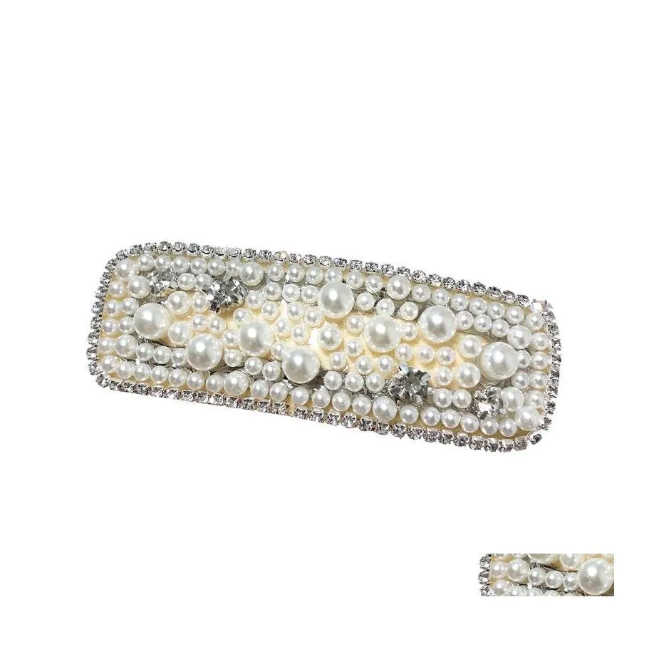 Hårklipp Barrettes Hairclip Bb Clip Pearl Rhinestone Barrette Temperament Bangs Head Huvudbonad Hårnål Hårtillbehör Beauty S DHL2M