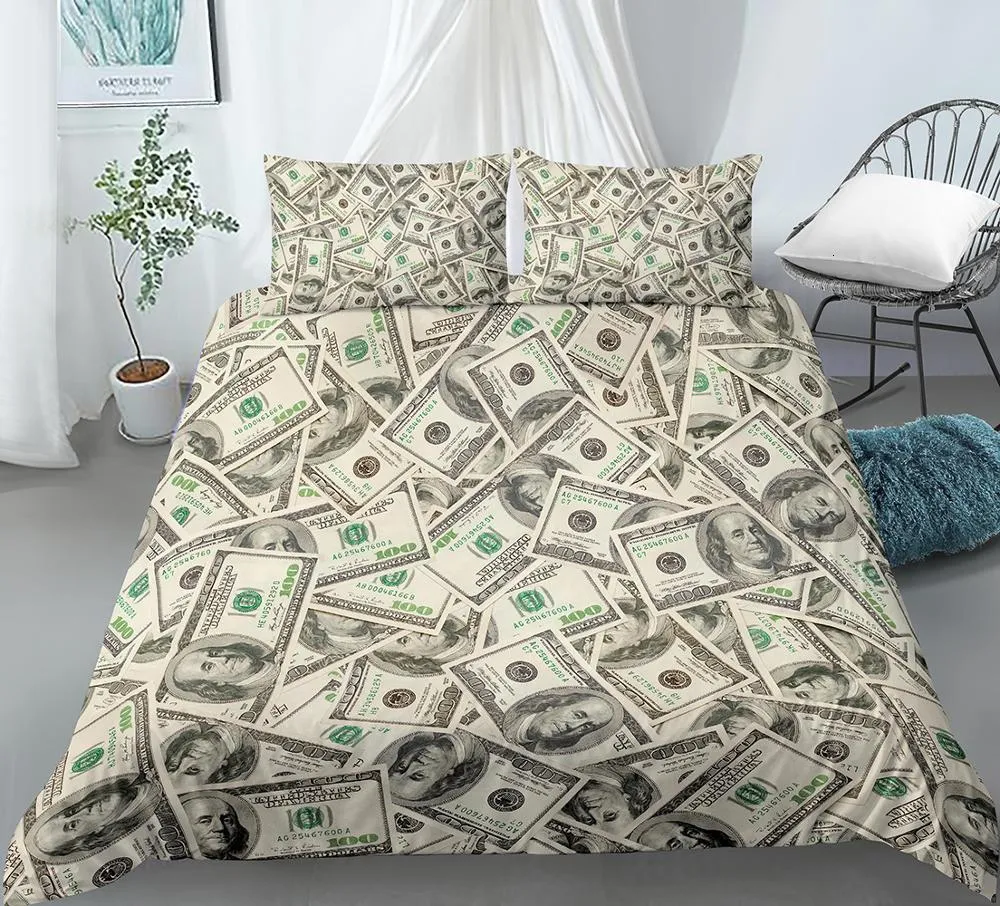 Beddengoed sets 3d modern set dollar motief bedrukt dekbedovertrek levendig dekter 2 3 stuks geld wiskunde patroon grappig zacht bed 221206