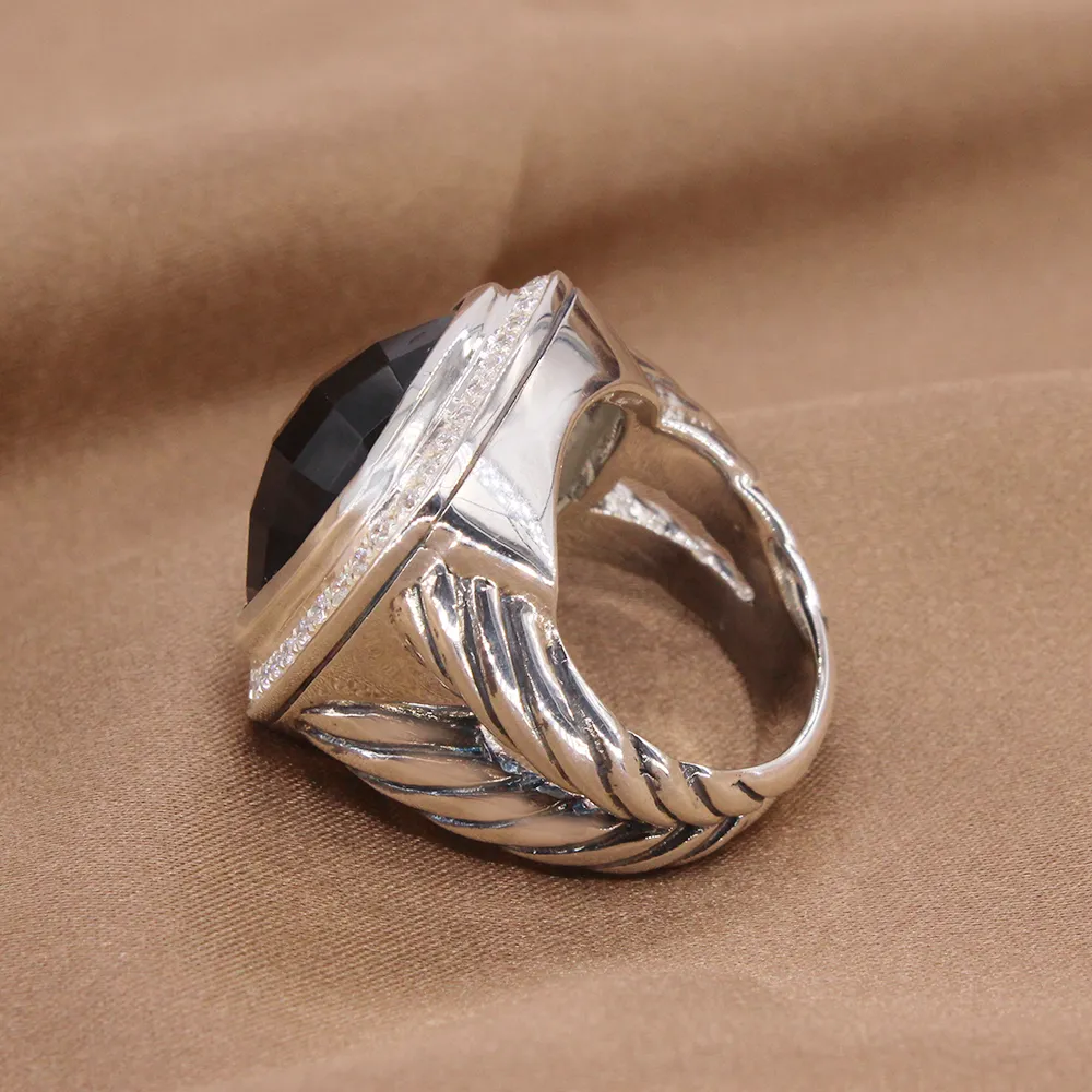 Märke kvinnors ringar 925 sterling silver 17mm blå topas svart onyx turkosa rökig kvarts ametist ring för kvinnor316a