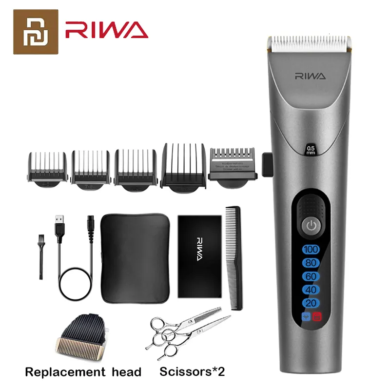 Electric Shavers Youpin RIWA Hair Clipper RE-6305 Ceramics Cutter Head With LED Screen Professional Washable Trimmer For Men Low Noise 221203